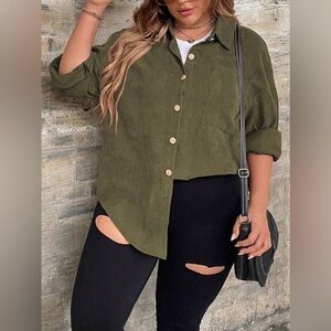 Olive Green Button-Up Shirt with Gold Buttons